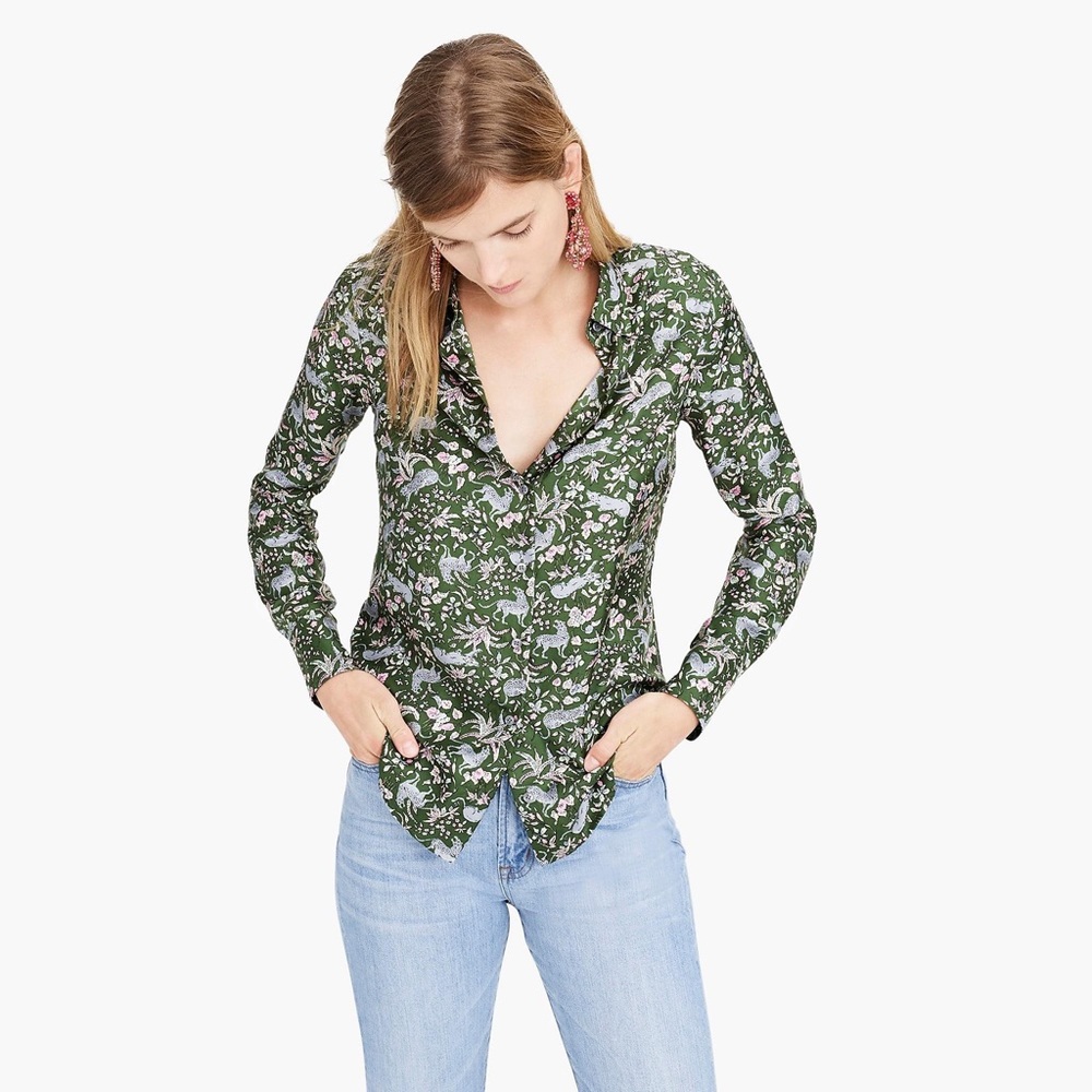 J. Crew collection 100% silk printed button down